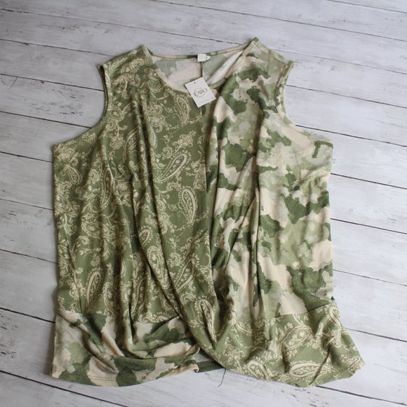 Cato Sleeveless Twist Top Plus Size 26W 28W Paisley Floral Camo Green 4X - Picture 1 of 4